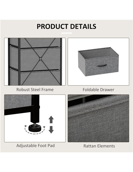 HOMCOM Industrial Fabric Chest of Drawers, Rustic Brown/Grey 850-267V00RB - pic 165155 | FastDaddyshop