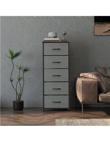 HOMCOM Fabric Chest of Drawers, Industrial Bedroom Dresser with 5 Fabric Drawers, Steel Frame and Wooden Top for Nursery, Living