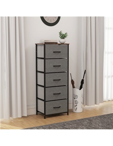 HOMCOM Fabric Chest of Drawers, Industrial Bedroom Dresser with 5 Fabric Drawers, Steel Frame and Wooden Top for Nursery, Living