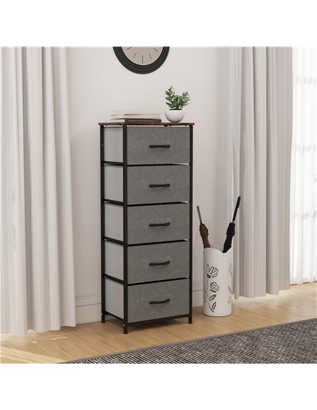 HOMCOM Fabric Chest of Drawers, Industrial Bedroom Dresser with 5 Fabric Drawers, Steel Frame and Wooden Top for Nursery, Living - pic 165157 | FastDaddyshop