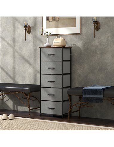HOMCOM Fabric Chest of Drawers, Industrial Bedroom Dresser with 5 Fabric Drawers, Steel Frame and Wooden Top for Nursery, Living