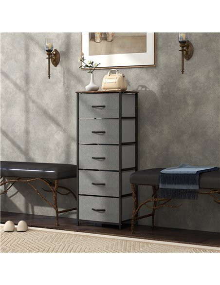 HOMCOM Fabric Chest of Drawers, Industrial Bedroom Dresser with 5 Fabric Drawers, Steel Frame and Wooden Top for Nursery, Living - pic 165158 | FastDaddyshop