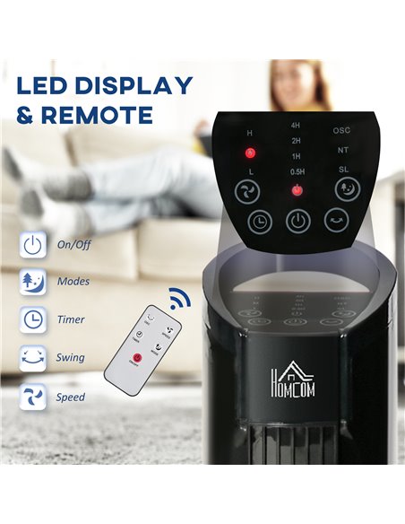 Homcom 31'' Oscillating Tower Fan with 3 Speed, 3 Mode, Timer, LED, Remote, Black - pic 16516 | FastDaddyshop