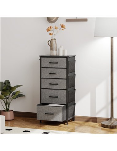 HOMCOM Chest of Five Fabric Drawers - Charcoal Grey