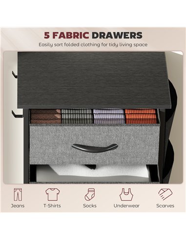 HOMCOM Chest of Five Fabric Drawers - Charcoal Grey