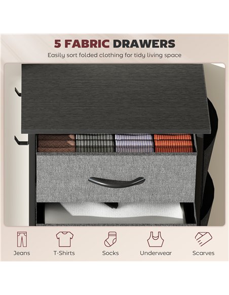 HOMCOM Chest of Five Fabric Drawers - Charcoal Grey - pic 165162 | FastDaddyshop