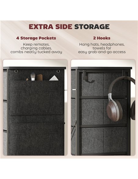 HOMCOM Chest of Five Fabric Drawers - Charcoal Grey - pic 165163 | FastDaddyshop
