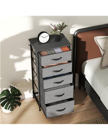HOMCOM Chest of Five Fabric Drawers - Charcoal Grey