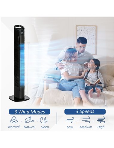Homcom 31'' Oscillating Tower Fan with 3 Speed, 3 Mode, Timer, LED, Remote, Black