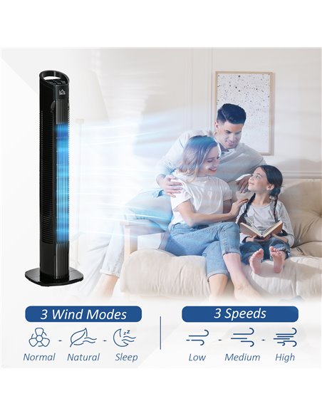 Homcom 31'' Oscillating Tower Fan with 3 Speed, 3 Mode, Timer, LED, Remote, Black - pic 16517 | FastDaddyshop