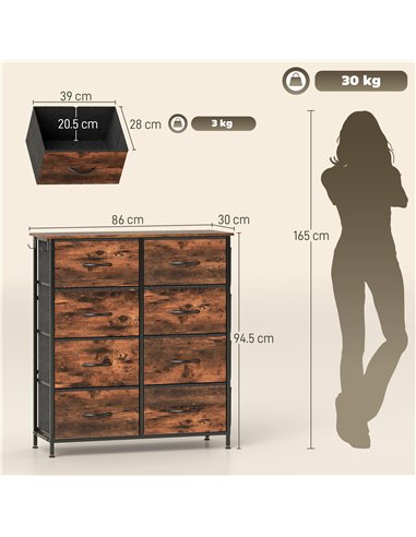 HOMCOM Chest of Eight Fabric Drawers - Rustic Brown