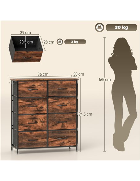 HOMCOM Chest of Eight Fabric Drawers - Rustic Brown - pic 165170 | FastDaddyshop