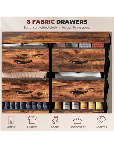 HOMCOM Chest of Eight Fabric Drawers - Rustic Brown