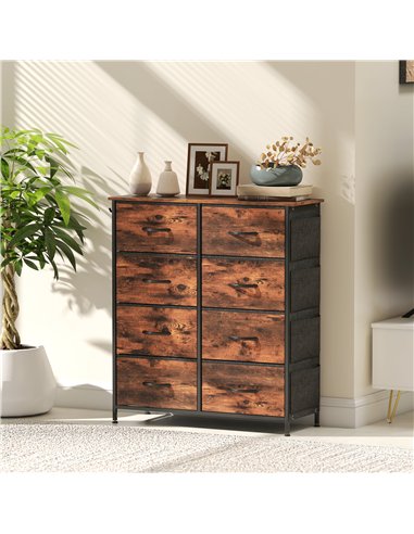 HOMCOM Chest of Eight Fabric Drawers - Rustic Brown