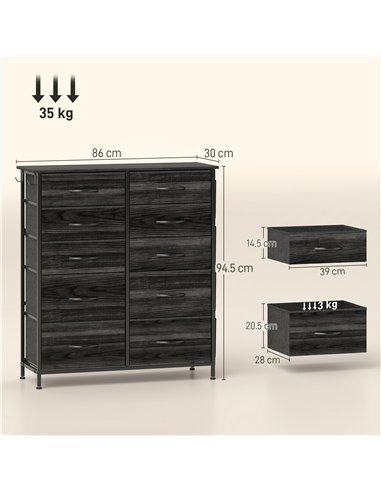 HOMCOM Chest of Ten Fabric Drawers - Black