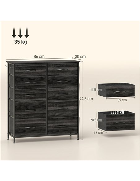 HOMCOM Chest of Ten Fabric Drawers - Black - pic 165179 | FastDaddyshop