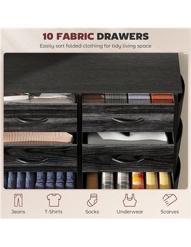 HOMCOM Chest of Ten Fabric Drawers - Black