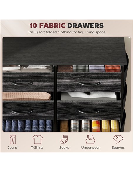 HOMCOM Chest of Ten Fabric Drawers - Black - pic 165180 | FastDaddyshop