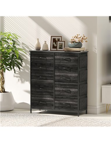 HOMCOM Chest of Ten Fabric Drawers - Black