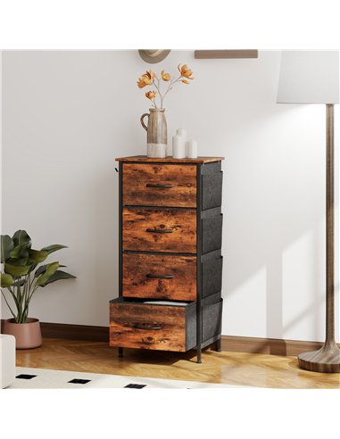 HOMCOM Chest of Four Fabric Drawers - Rustic Brown