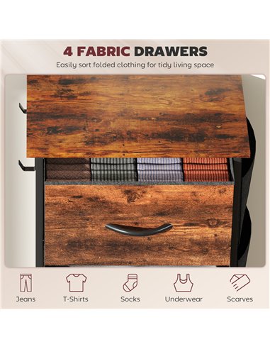 HOMCOM Chest of Four Fabric Drawers - Rustic Brown