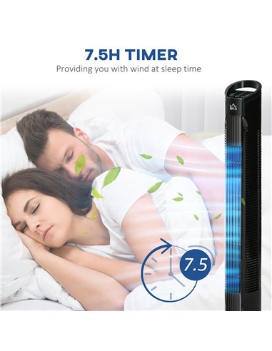HOMCOM Freestanding Tower Fan, 3 Speed 3 Mode, 7.5h Timer, 70 Degree Oscillation, LED Panel, 5M Remote Controller, Black