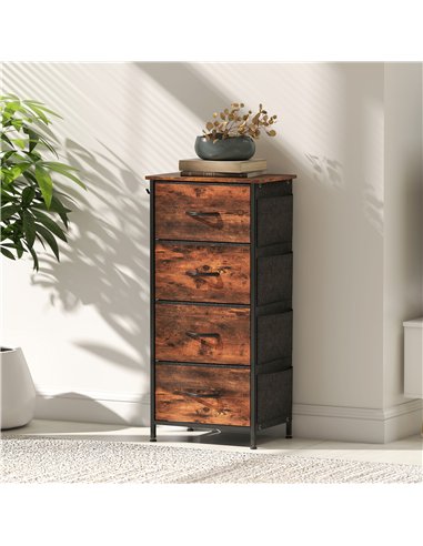 HOMCOM Chest of Four Fabric Drawers - Rustic Brown