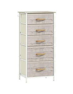 HOMCOM Chest of Five Fabric Drawers - Natural Wood Finish