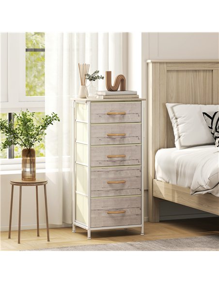 HOMCOM Chest of Five Fabric Drawers - Natural Wood Finish - pic 165196 | FastDaddyshop