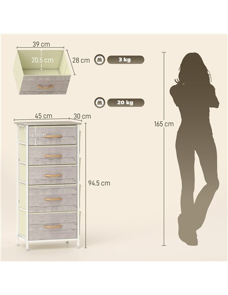 HOMCOM Chest of Five Fabric Drawers - Natural Wood Finish - pic 165197 | FastDaddyshop