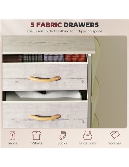 HOMCOM Chest of Five Fabric Drawers - Natural Wood Finish - pic 165198 | FastDaddyshop