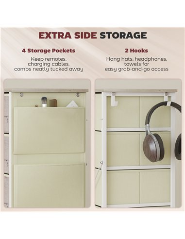 HOMCOM Chest of Five Fabric Drawers - Natural Wood Finish