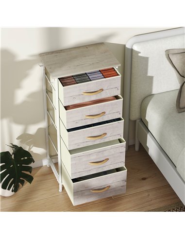 HOMCOM Chest of Five Fabric Drawers - Natural Wood Finish