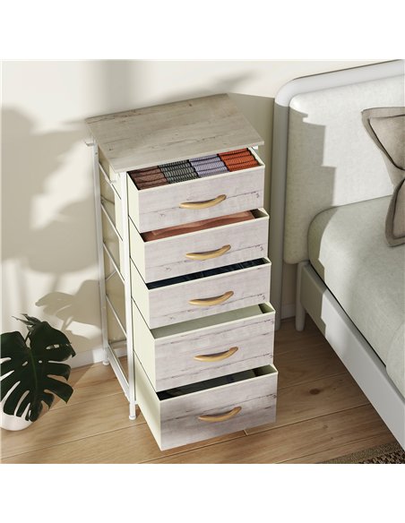 HOMCOM Chest of Five Fabric Drawers - Natural Wood Finish - pic 165202 | FastDaddyshop