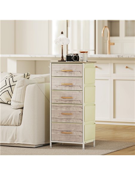 HOMCOM Chest of Five Fabric Drawers - Natural Wood Finish - pic 165203 | FastDaddyshop
