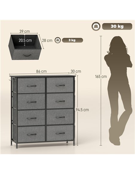HOMCOM Chest of Eight Fabric Drawers - Charcoal Grey - pic 165206 | FastDaddyshop