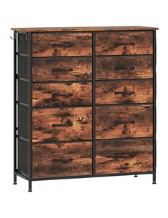HOMCOM Chest of Ten Fabric Drawers - Rustic Brown