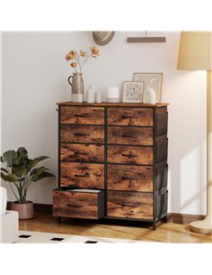 HOMCOM Chest of Ten Fabric Drawers - Rustic Brown 2