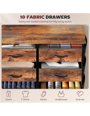 HOMCOM Chest of Ten Fabric Drawers - Rustic Brown