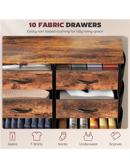 HOMCOM Chest of Ten Fabric Drawers - Rustic Brown - pic 165216 | FastDaddyshop