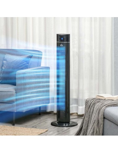 Homcom 42" Anion Tower Fan Cooling with 3 Speed, Timer, Oscillating, LED, Remote, Black