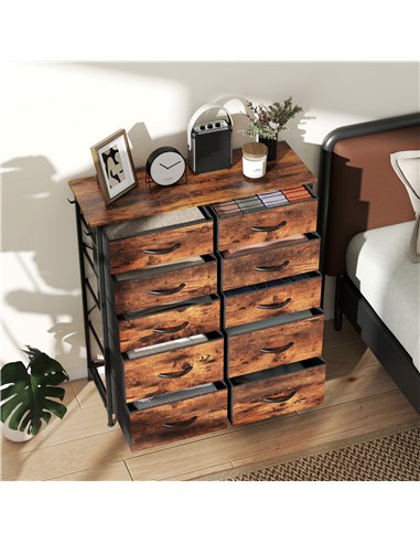 HOMCOM Chest of Ten Fabric Drawers - Rustic Brown