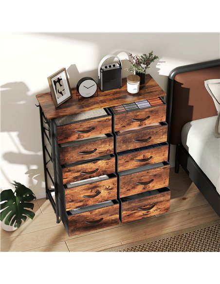 HOMCOM Chest of Ten Fabric Drawers - Rustic Brown - pic 165220 | FastDaddyshop