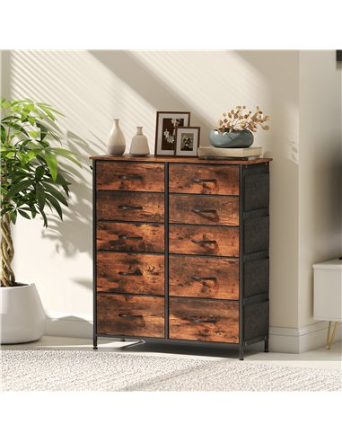 HOMCOM Chest of Ten Fabric Drawers - Rustic Brown