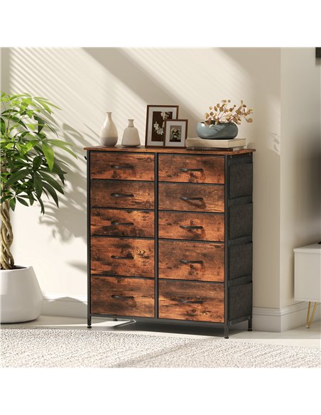 HOMCOM Chest of Ten Fabric Drawers - Rustic Brown - pic 165221 | FastDaddyshop