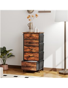 HOMCOM Chest of Five Fabric Drawers - Rustic Brown 2