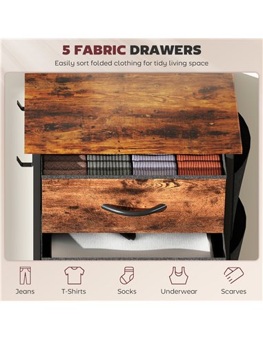 HOMCOM Chest of Five Fabric Drawers - Rustic Brown