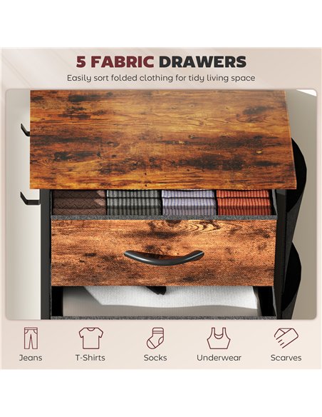 HOMCOM Chest of Five Fabric Drawers - Rustic Brown - pic 165225 | FastDaddyshop