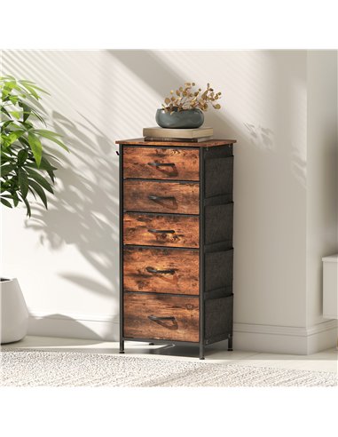 HOMCOM Chest of Five Fabric Drawers - Rustic Brown