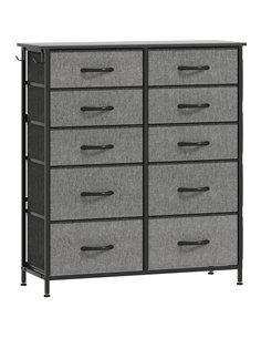 HOMCOM Chest of Ten Fabric Drawers - Charcoal Grey